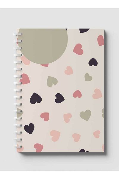 LOWHA Spiral Notebook with Front and Back Hard Covers Featuring Graphic Hearts Design
