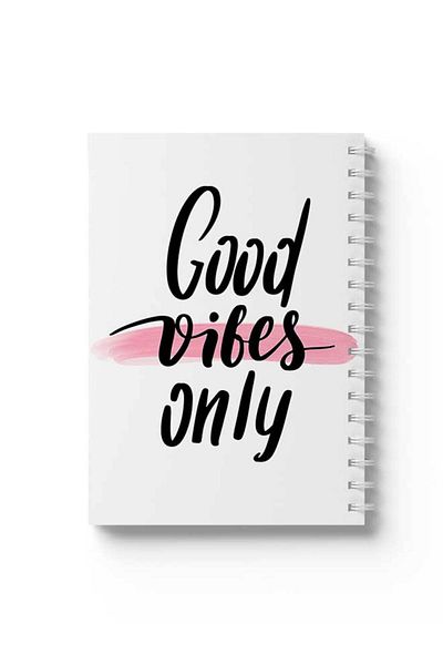 LOWHA Spiral Notebook with Front and Back Hard Covers Featuring Good Vibes Only Design