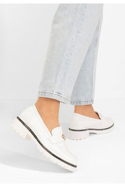 B T Shoes Sharyana white thick-soled loafers