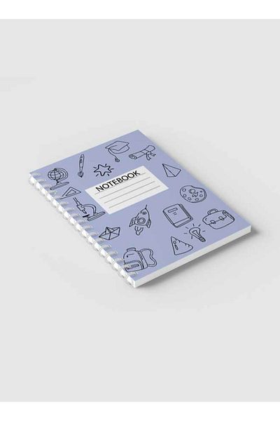 LOWHA Spiral Notebook with Front and Back Hard Covers Featuring School Doodle Icons Design