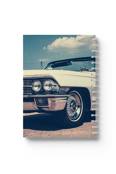 LOWHA Spiral Notebook with Front and Back Hard Covers Featuring Classic Car Design