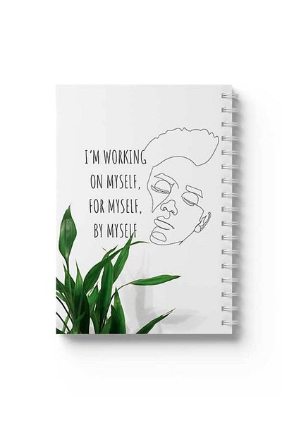 LOWHA Spiral Notebook with Front and Back Hard Covers Featuring I'm Working on Myself for Myself Design