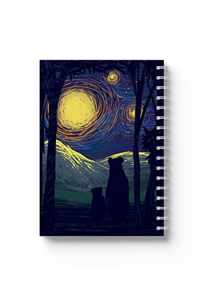 LOWHA دفتر ملاحظات حلزوني مع غلافين أمامي وخلفي صلبين بتصميم ليلة مرصعة بالنجوم
