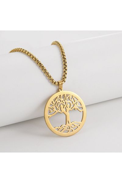 Viking Stainless 316L Steel Tree of Life Design Square Chain Necklace