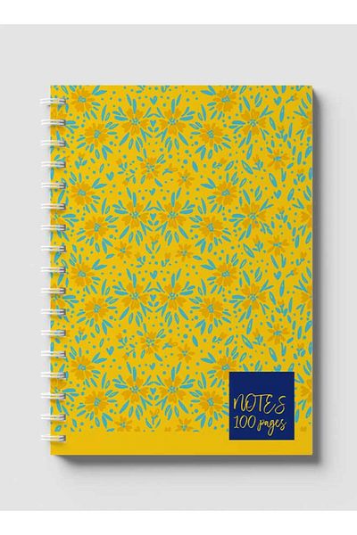 LOWHA دفتر ملاحظات حلزوني مع غلافين أمامي وخلفي صلبين بتصميم Summer Meadows Yellow
