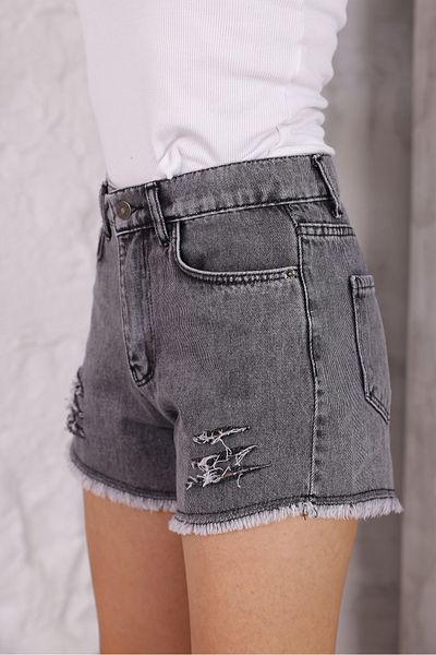Eseclass High Waist Women's Jean Shorts with Slit Detail on the Front
