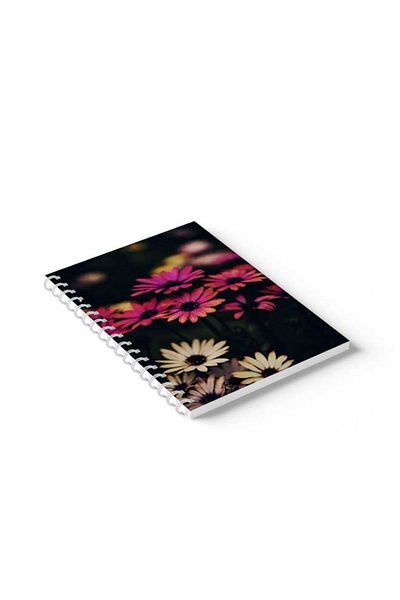 LOWHA Spiral Notebook with Front and Back Hard Covers Featuring Flowers Design