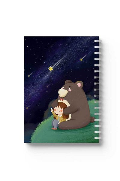LOWHA Spiral Notebook with Front and Back Hard Covers Featuring Girl with Bear Design