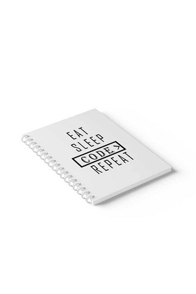 LOWHA دفتر ملاحظات حلزوني مع غلافين أمامي وخلفي صلبين بتصميم Eat Sleep Code Repeat