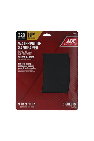 ACE 5-Piece 320 Grit Silicon Carbide Waterproof Sandpaper 9 x 11 Inch