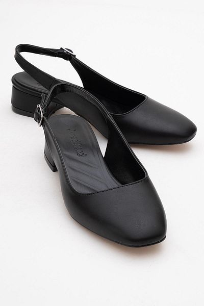 CCWAY AYAKKABI Women's Open Back Heeled Shoes Black Skin