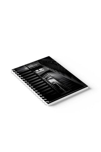 LOWHA Spiral Notebook with Front and Back Hard Covers Featuring Stairs Design