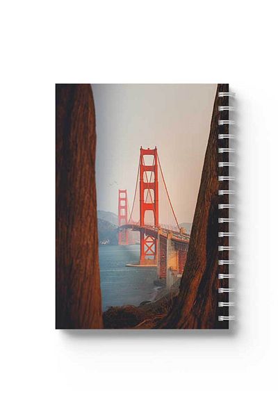 LOWHA Spiral Notebook with Front and Back Hard Covers Featuring Golden Gate Bridge Design