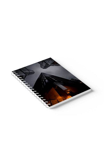 LOWHA Spiral Notebook with Front and Back Hard Covers Featuring Sky Scraper Design