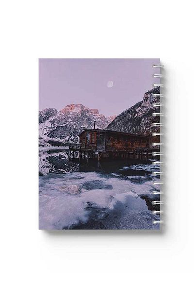 LOWHA Spiral Notebook with Front and Back Hard Covers Featuring Lake House Design