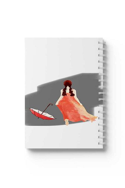 LOWHA دفتر ملاحظات حلزوني مع غلافين أمامي وخلفي صلبين بتصميم فتاة تحمل مظلة