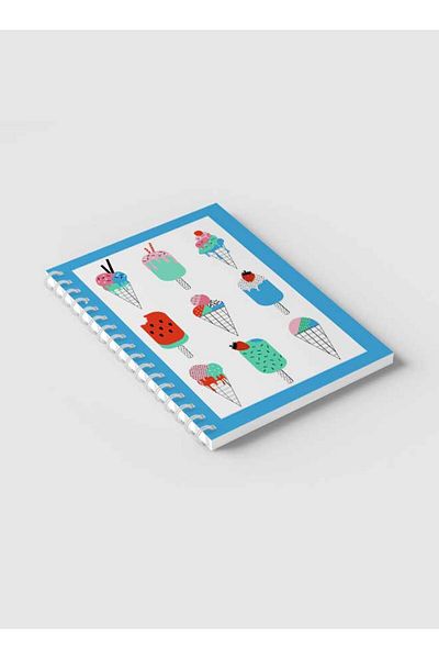 LOWHA Spiral Notebook with Front and Back Hard Covers Featuring Ice Creams Design