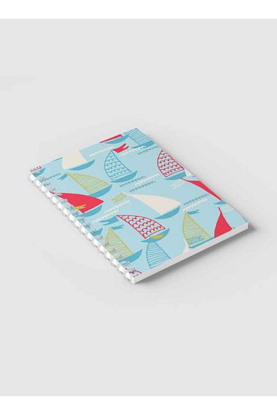 LOWHA Spiral Notebook with Front and Back Hard Covers Featuring Sailboats Design