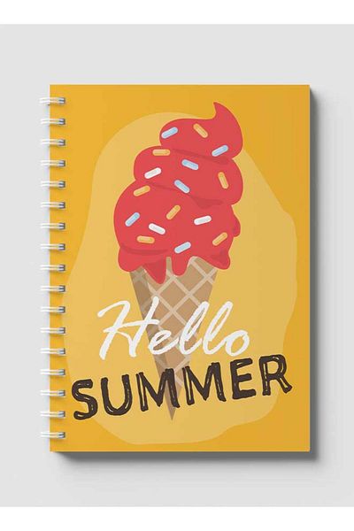 LOWHA Spiral Notebook with Front and Back Hard Covers Featuring Hello Summer & Ice Cream Design