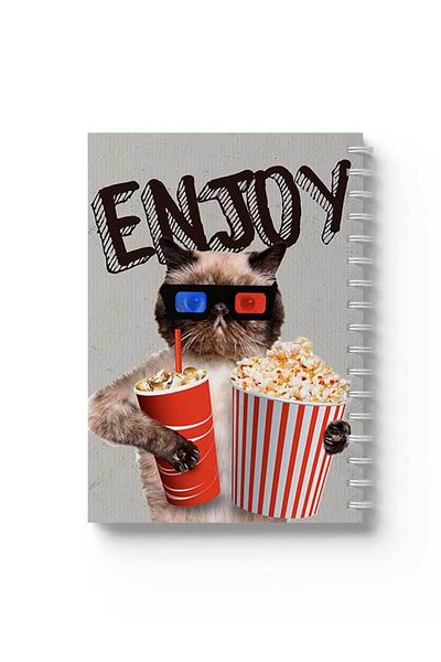 LOWHA Spiral Notebook with Front and Back Hard Covers Featuring Enjoy with Cat Design