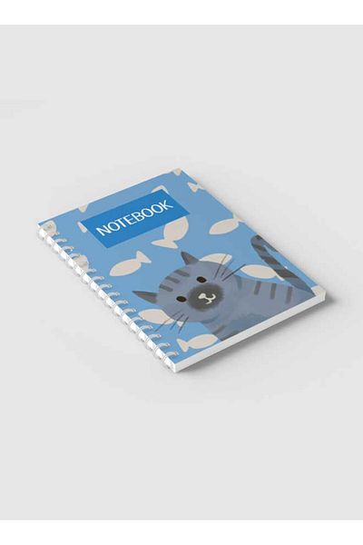 LOWHA Spiral Notebook with Front and Back Hard Covers Featuring Black Cartoon Cat Design