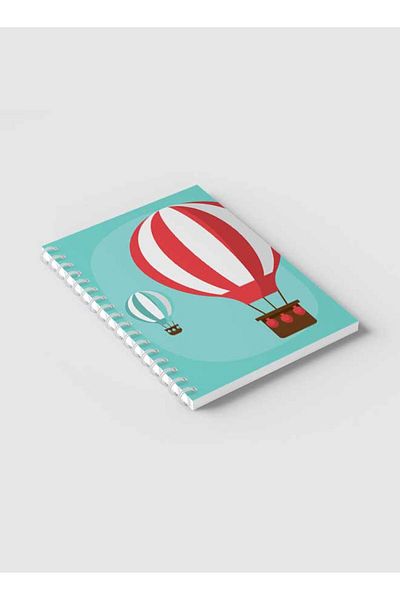 LOWHA Spiral Notebook with Front and Back Hard Covers Featuring Flying Balloons Vector Design