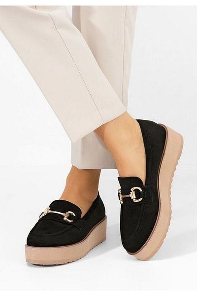 B T Shoes Leondra V6 black platform loafers