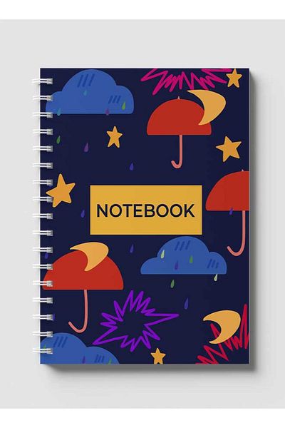 LOWHA Spiral Notebook with Front and Back Hard Covers Featuring Umbrellas Rain & Night Design