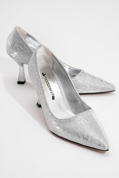 CCWAY AYAKKABI Women's High Heel Shoes Silver Triangle