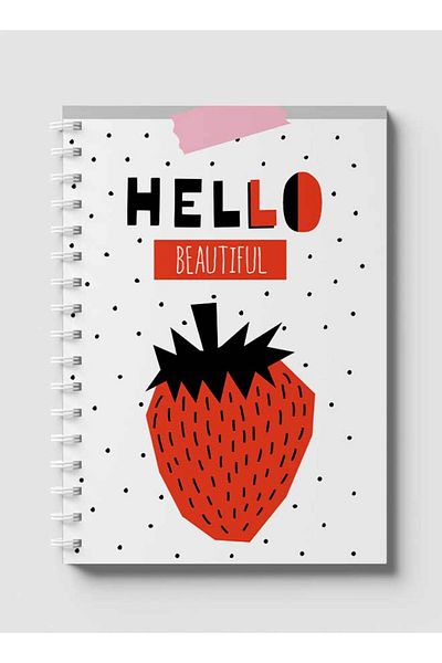 LOWHA Spiral Notebook with Front and Back Hard Covers Featuring Hello Beautiful Strawberry Design