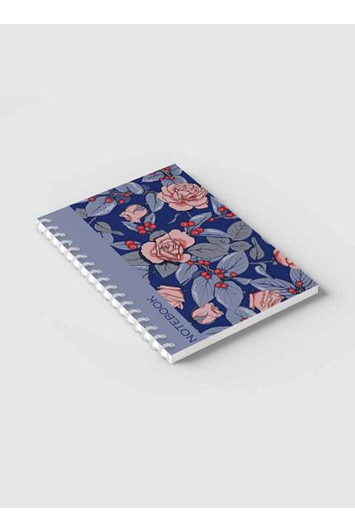 LOWHA Spiral Notebook with Front and Back Hard Covers Featuring Floral Cherry Design