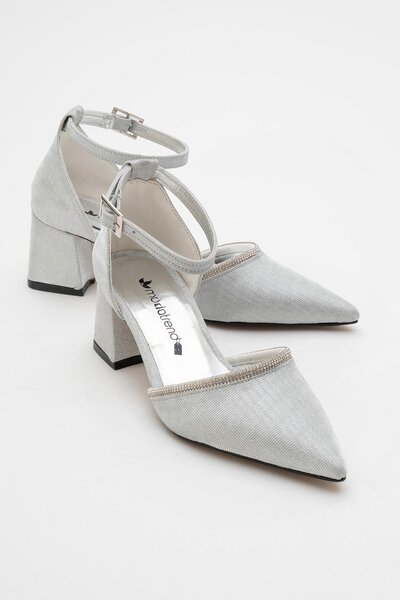 CCWAY AYAKKABI Γυναικεία Πέτρινα Παπούτσια με τακούνι SILVER GLITTER