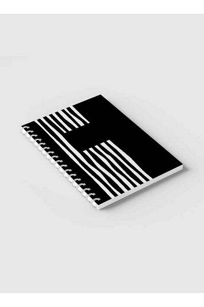 LOWHA Spiral Notebook with Front and Back Hard Covers Featuring Flat Black & White Lines Design