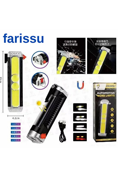 farissu Çok Fonksiyonlu Oto Acil Durum El Feneri - COB LED, Güneş Enerjili, C...