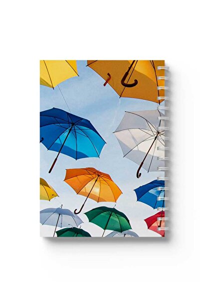 LOWHA دفتر ملاحظات حلزوني مع غلافين أمامي وخلفي صلبين بتصميم مظلات ملونة