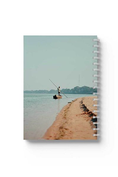 LOWHA Spiral Notebook with Front and Back Hard Covers Featuring Man with Boat Design