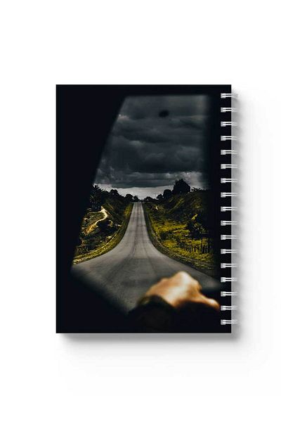 LOWHA Spiral Notebook with Front and Back Hard Covers Featuring Driving on the Road Design