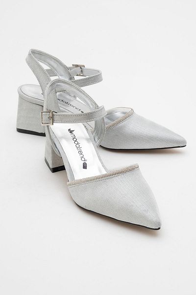 CCWAY AYAKKABI Women's Stone Heeled Shoes Silver Glitter