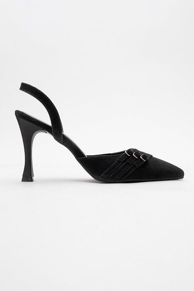 CCWAY AYAKKABI Women's 3 Buckle Heeled Shoes Black Glitter