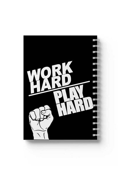 LOWHA Spiral Notebook with Front and Back Hard Covers Featuring Work Hard Play Hard Design