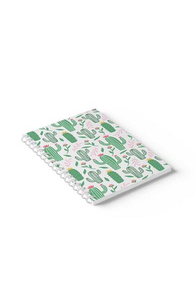LOWHA Spiral Notebook with Front and Back Hard Covers Featuring Cactus Design