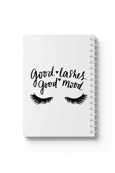 LOWHA Spiral Notebook with Front and Back Hard Covers Featuring Good Lashes Good Mood Design