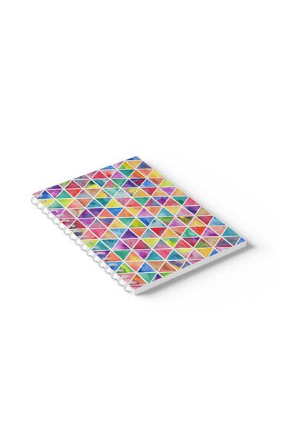 LOWHA Spiral Notebook with Front and Back Hard Covers Featuring Colourful Triangles Design