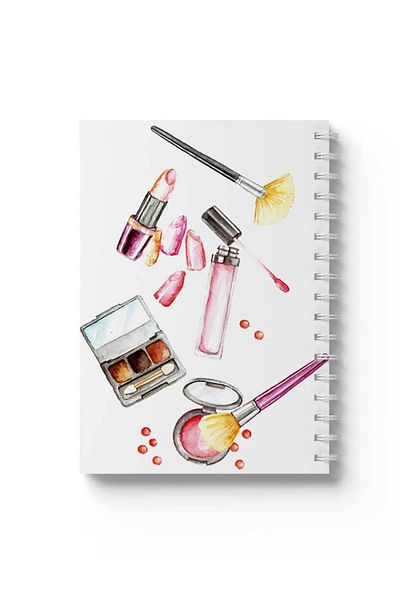 LOWHA Spiral Notebook with Front and Back Hard Covers Featuring Make Up Design