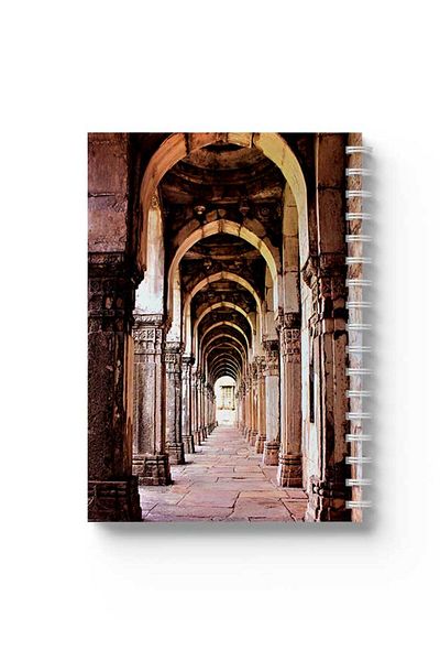 LOWHA Spiral Notebook with Front and Back Hard Covers Featuring Champaner Mosque Design