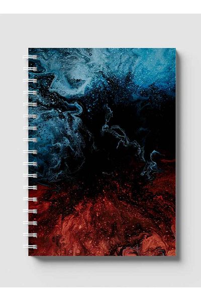 LOWHA Spiral Notebook with Front and Back Hard Covers Featuring Blue & Red Liquid Texture Design