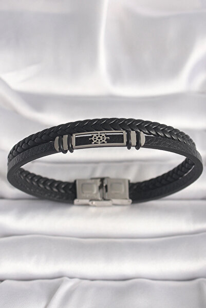 Skygo 316L الصلب الفضة اللون السفينة هيلم الشكل الأسود اوجير الجلود الحبل نمو...