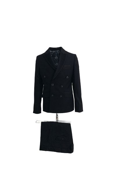 Micio Boy's Black Double Breasted Metal Buttoned Velvet Collar Detailed Jacket Black Pants Modern Suit