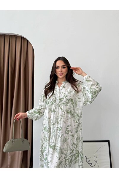 JESSE STORY Γυναικείο Φόρεμα Hijab Modal Υφασμάτινο Φόρεμα Ethnic Leaf Pattern