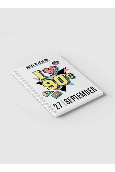 LOWHA Spiral Notebook with Front and Back Hard Covers Featuring I Love 90s Design